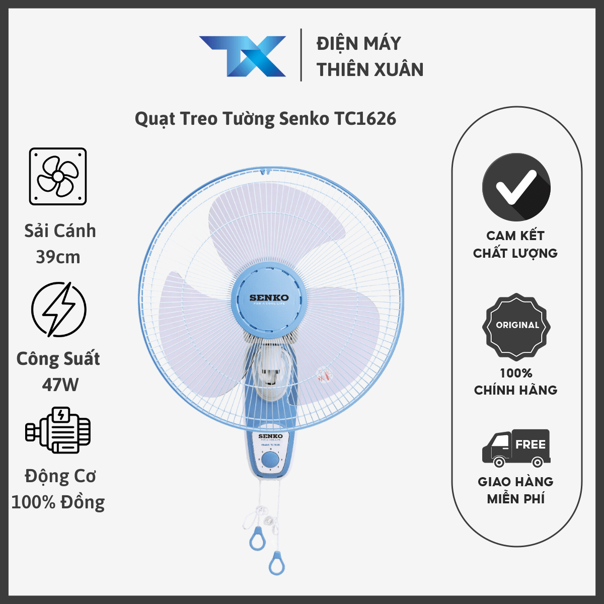 quạt treo tường senko tc1626