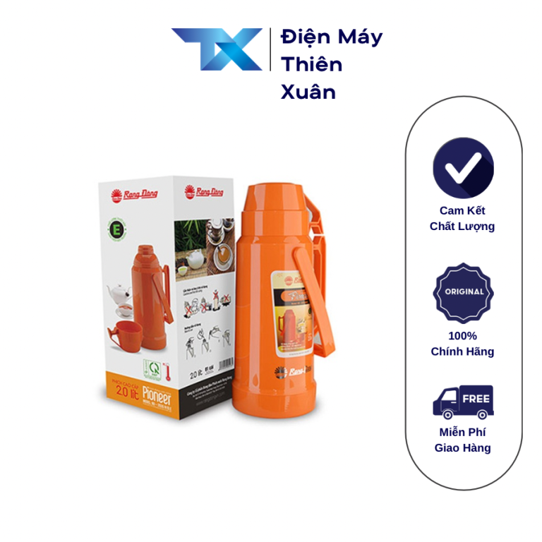 Bình thuỷ Rạng Đông 2 lít RD-2035 màu cam