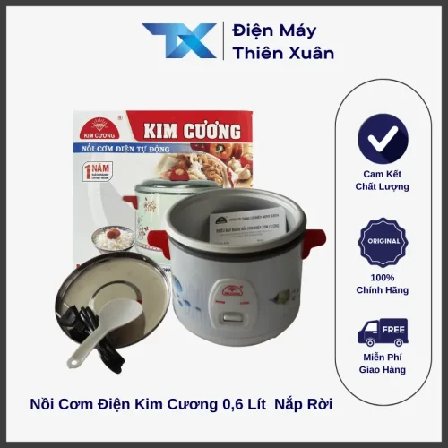 Nồi cơm điện Kim Cương 0.6 lít nắp rời