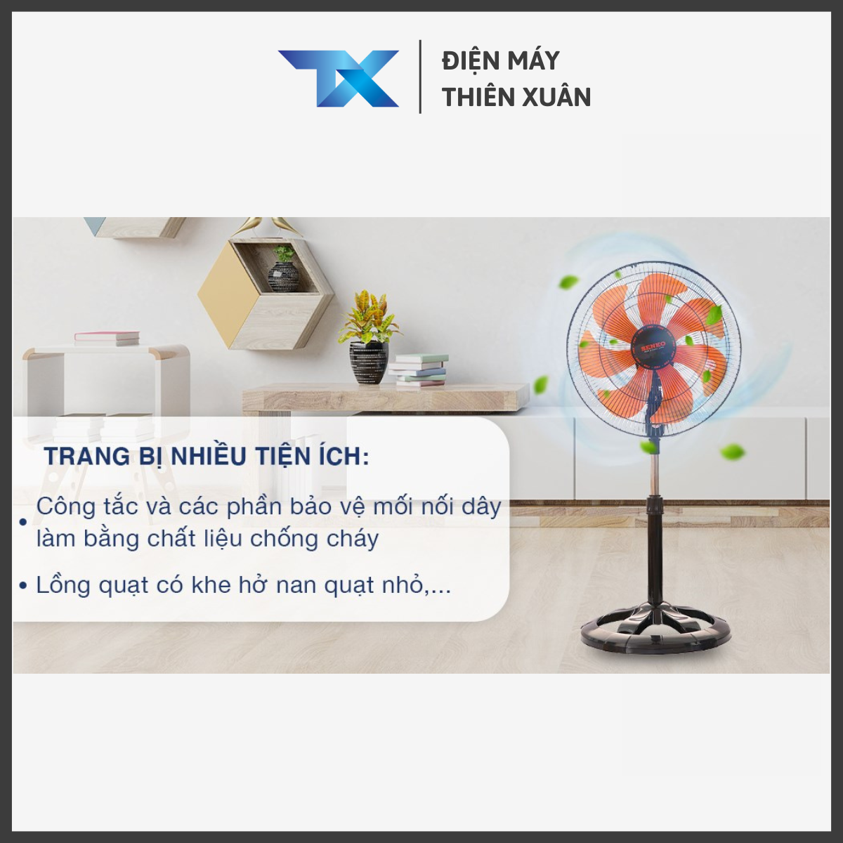 Quạt lửng Senko LTS1636 thân sắt 7 cánh 3 tốc độ gió công suất 65W