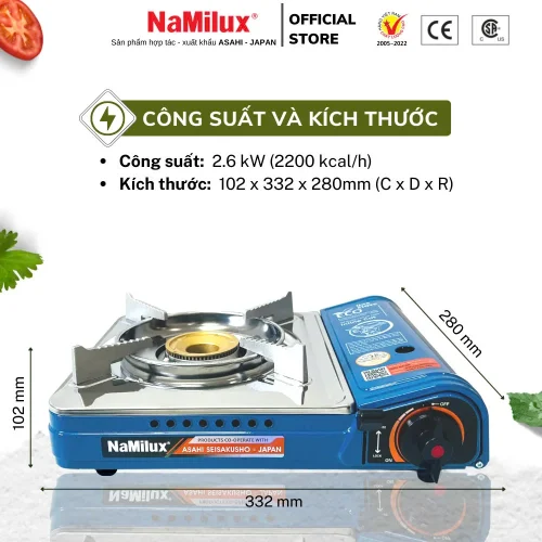 Bếp gas mini NaMilux NH 2911PS công suất và kích thước