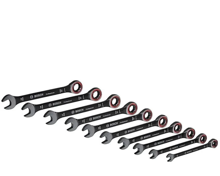 Bộ 10 cờ lê thép đen Bosch Professional đầu miệng vòng tự động