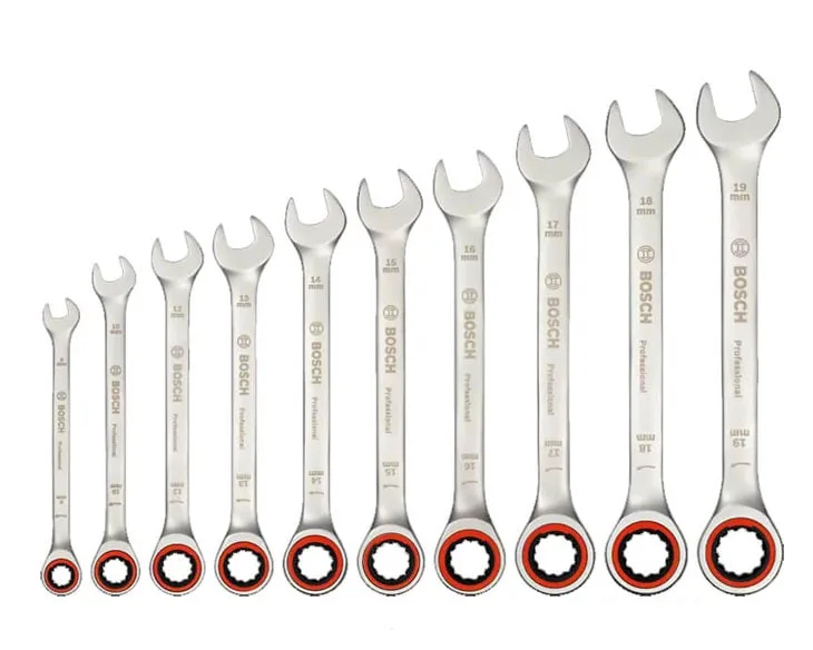 Bộ 10 cờ lê thép trắng Bosch xếp theo kích thước