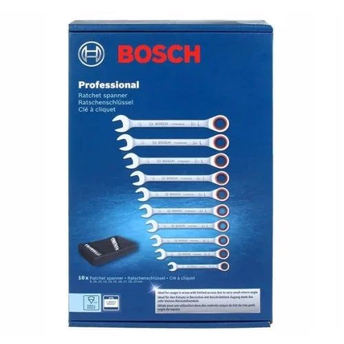 Cờ lê thép trắng Bosch bộ 10 món hộp đựng