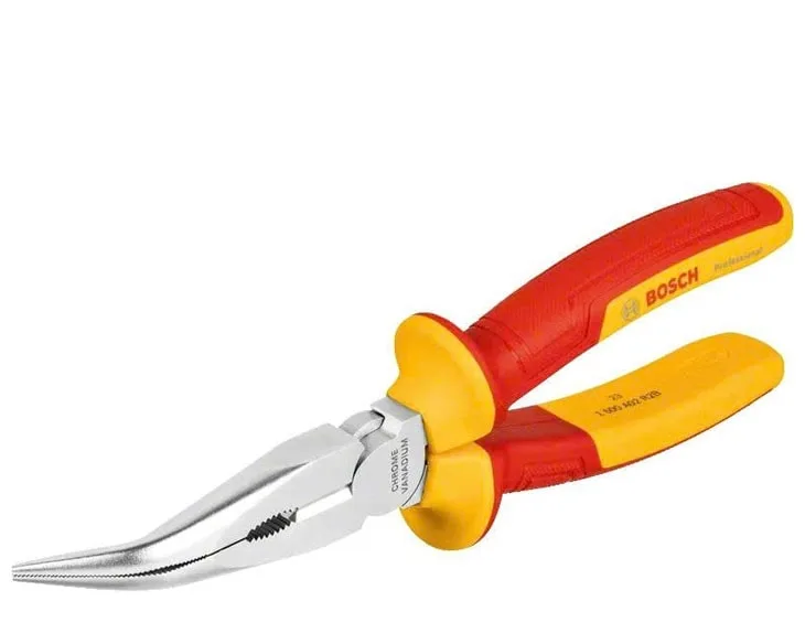 Kìm mỏ dài mũi cong Bosch VDE 200mm cán cách điện đỏ vàng