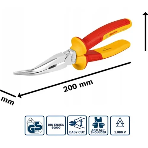 Kìm mỏ dài mũi cong Bosch VDE 200mm kích thước