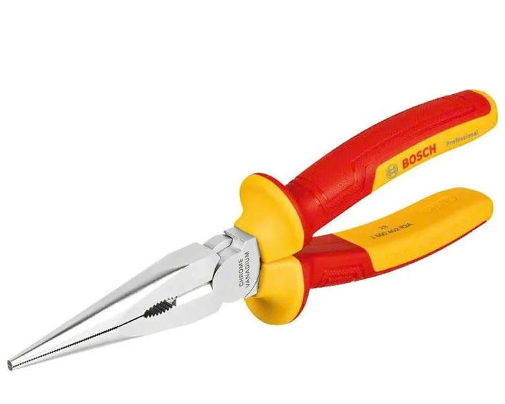 Kìm mũi nhọn cách điện Bosch VDE 200mm cán đỏ vàng