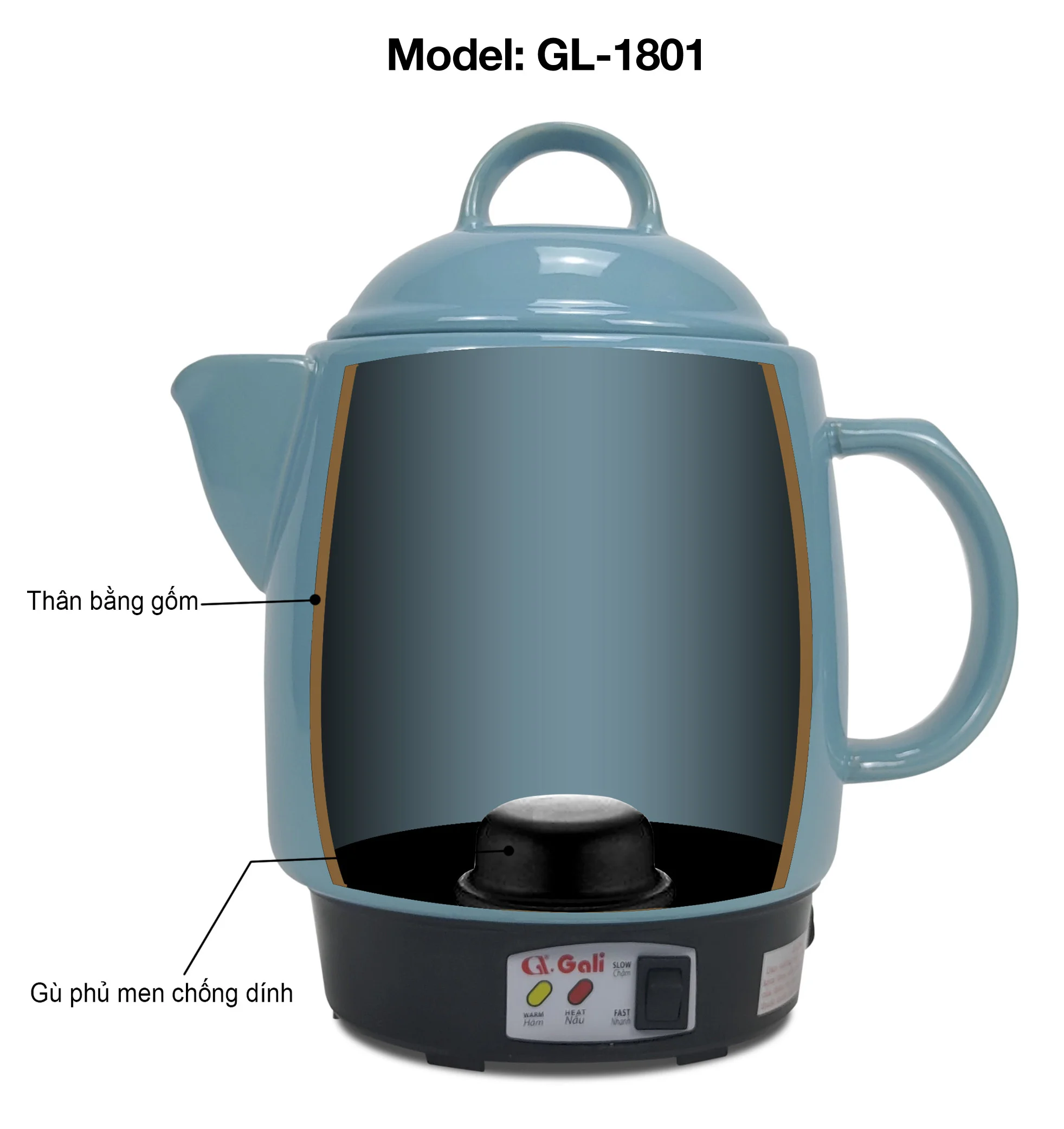 Mặt trước ấm sắc thuốc Gali 1801 XT