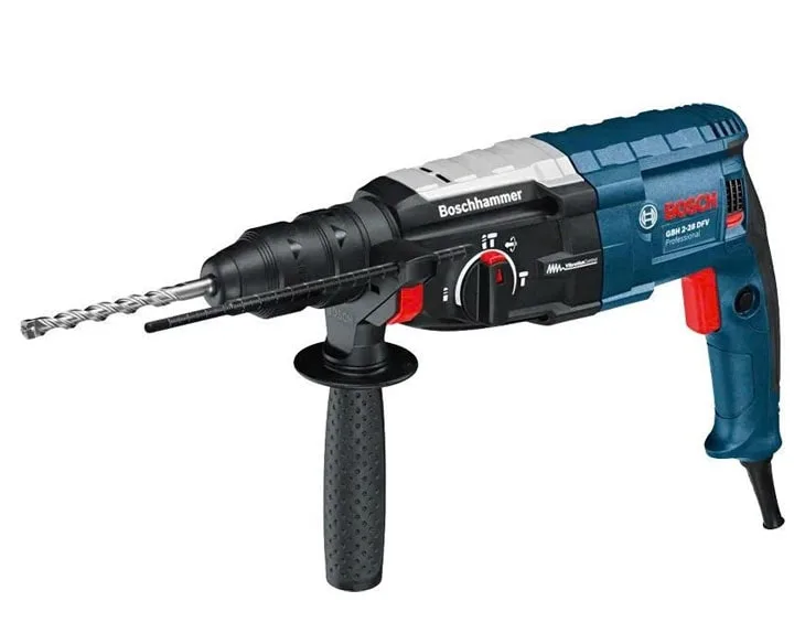 Máy khoan búa Bosch GBH 2-28 DFV góc nghiêng bên trái kèm tay cầm phụ
