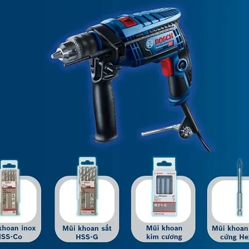 Máy khoan động lực Bosch GSB 13 RE kèm bộ 100 món phụ kiện mũi khoan