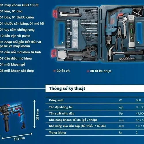 Máy khoan động lực Bosch GSB 13 RE bộ 100 món