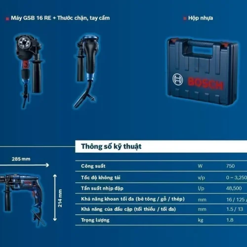 Máy khoan động lực Bosch GSB 16 RE kèm hộp đựng