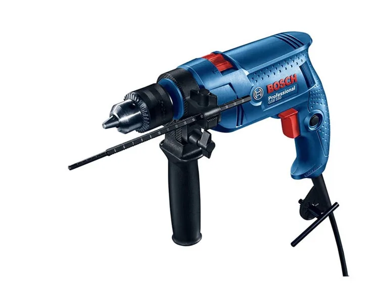 Máy khoan động lực Bosch GSB 550 kèm tay cầm phụ và thước đo sâu