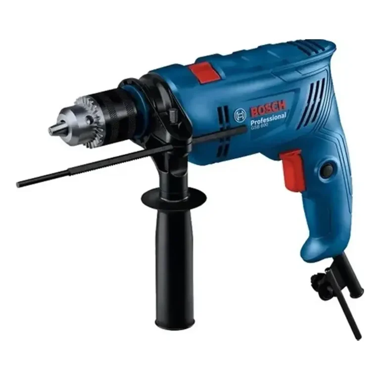 Máy khoan động lực Bosch GSB 600 góc nghiêng bên trái kèm tay cầm phụ và thước chặn độ sâu