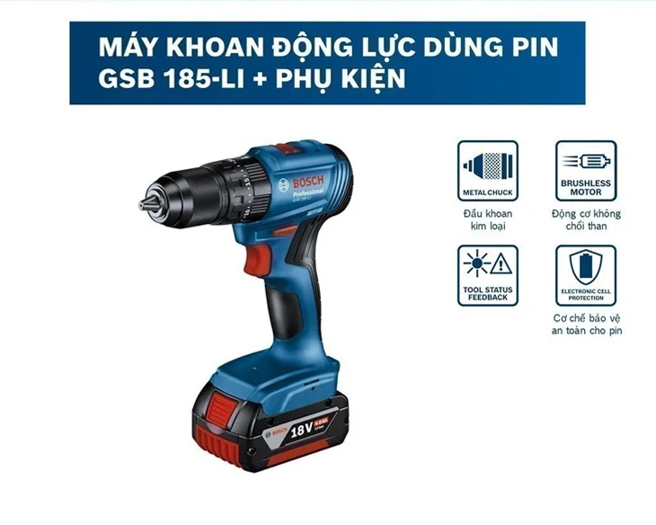 Máy khoan vặn vít pin Bosch GSB 185-LI 1 pin