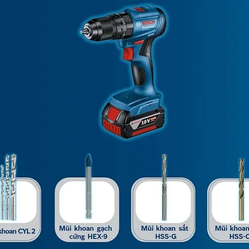 Máy khoan vặn vít pin Bosch GSB 185-LI và phụ kiện mũi khoan