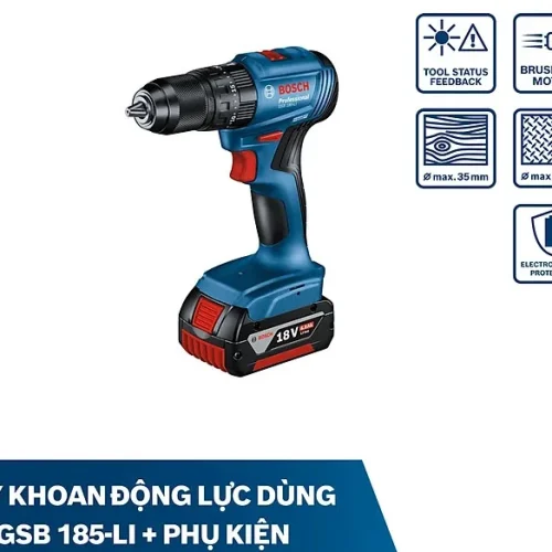 Máy khoan vặn vít pin Bosch GSB 185-LI và phụ kiện