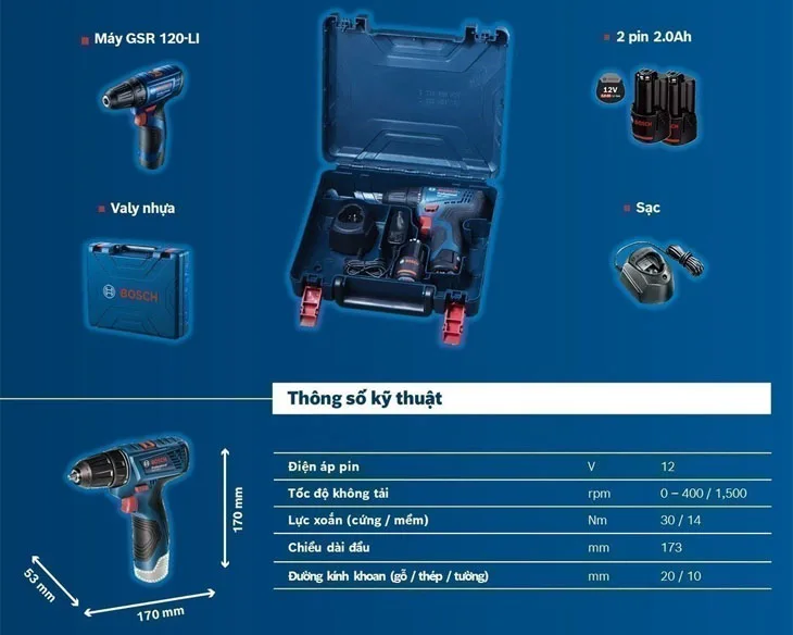Máy khoan vặn vít pin Bosch GSR 120-LI Gen II