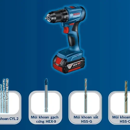 Máy khoan vặn vít pin Bosch GSR 185-LI và phụ kiện mũi khoan