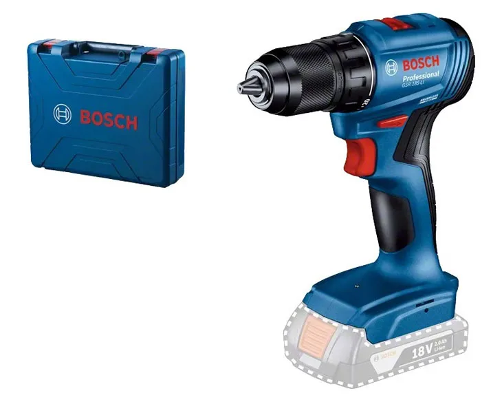 Máy khoan vặn vít pin Bosch GSR 185-LI và phụ kiện, thân máy, hộp đựng