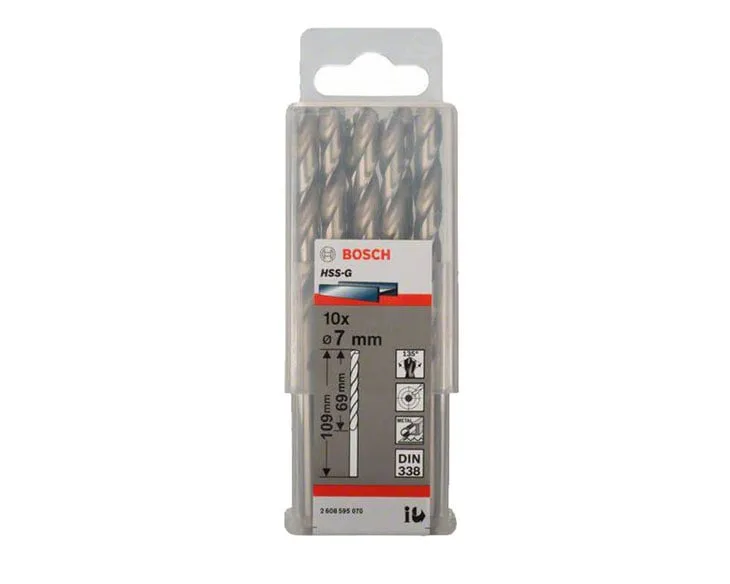 Mũi khoan sắt Bosch HSS-G 7mm (Hộp 10 mũi)