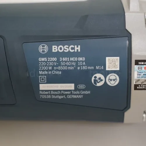 Nhãn thông số máy mài góc lớn Bosch GWS 2200-180
