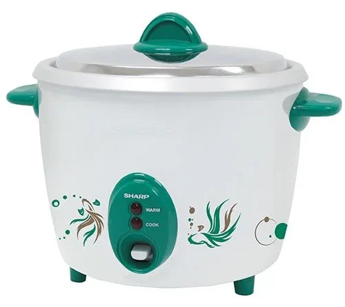 Nồi cơm điện Sharp KSH-D11V 1.1 lít nắp rời màu trắng xanh lá hoa văn lá