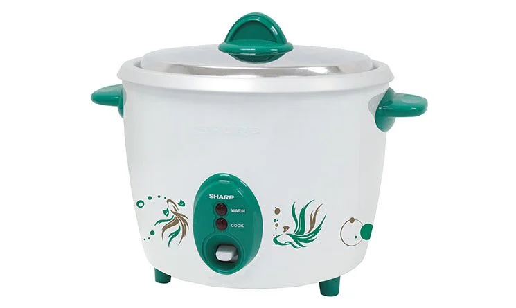 Nồi cơm điện Sharp KSH-D11V 1.1 lít nắp rời màu trắng xanh lá hoa văn lá