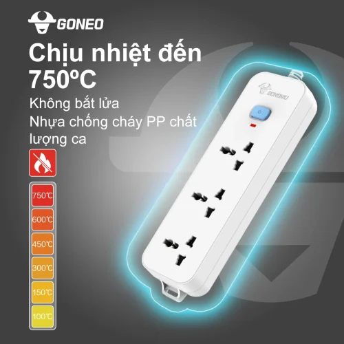 Ổ cắm điện Gongniu N1030 3 lỗ 1 công tắc chịu nhiệt 750°C