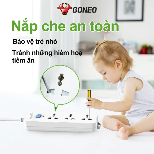Ổ cắm điện Gongniu N1030 có nắp che an toàn bảo vệ trẻ nhỏ