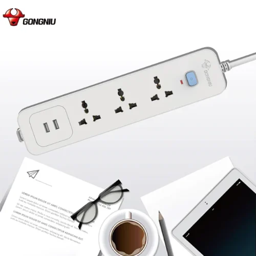 Ổ cắm điện Gongniu N103U 3 lỗ 2 cổng USB 2500W góc chụp từ trên