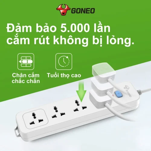 Ổ cắm điện Gongniu N1040 có chân cắm chắc chắn, độ bền 5.000 lần cắm rút