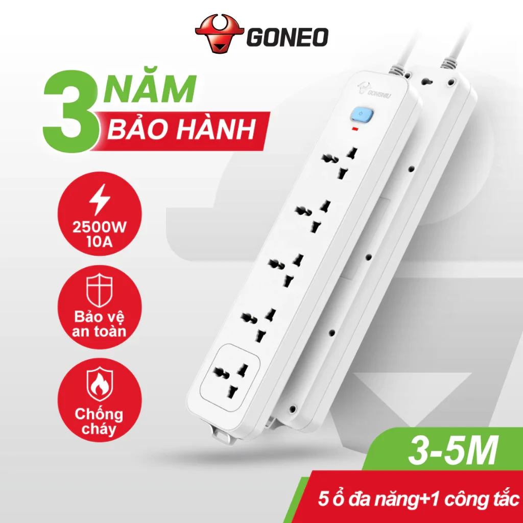 Ổ Cắm Điện Gongniu N1050-1 - 1 công tắc, 5 lỗ, 2500W