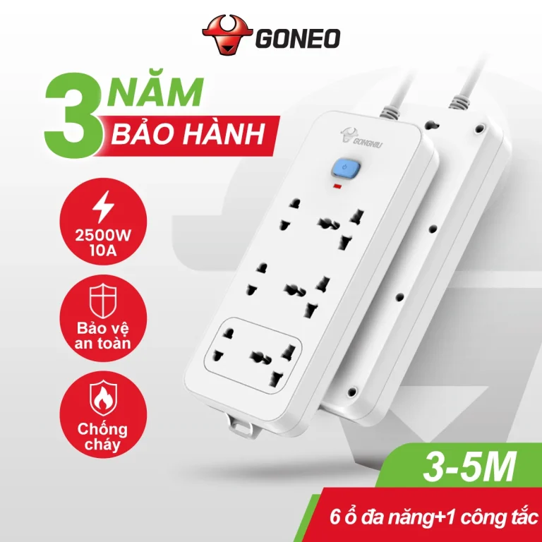 Ổ cắm điện Gongniu N1330 1 công tắc 6 lỗ 2500W