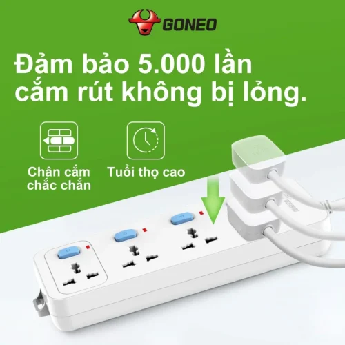 Ổ cắm điện Gongniu N3040 4 lỗ 4 công tắc với chân cắm chắc chắn