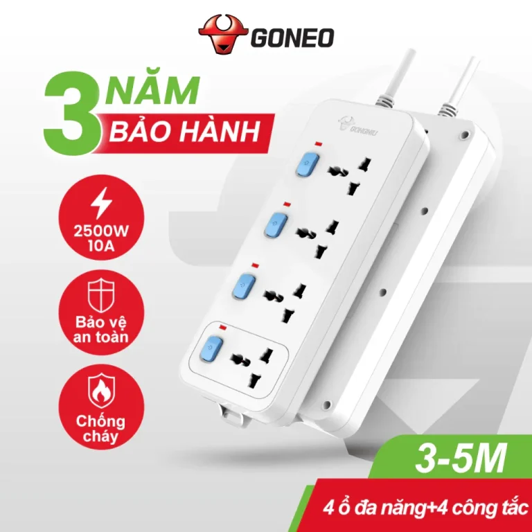 Ổ cắm điện Gongniu N3040 4 lỗ 4 công tắc công suất 2500W