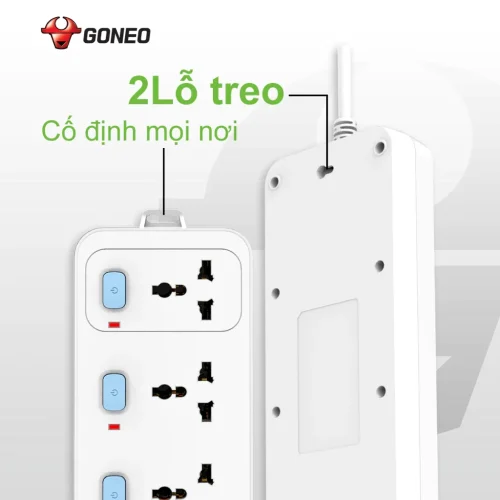 Ổ cắm điện Gongniu N3040 với 2 lỗ treo cố định trên mặt sau