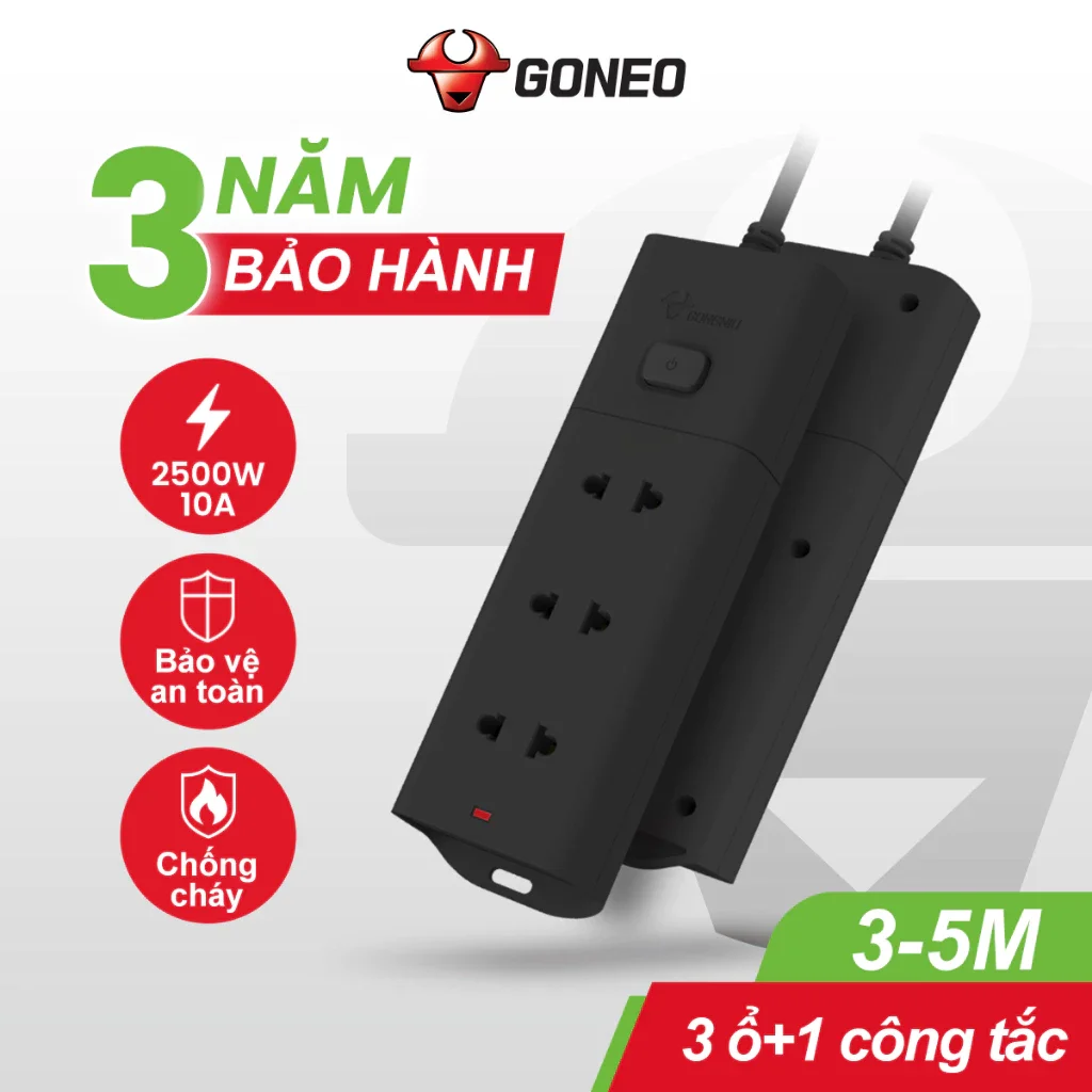 Ổ Cắm Điện Gongniu V1030-1 - 1 công tắc, 3 lỗ, 2500W