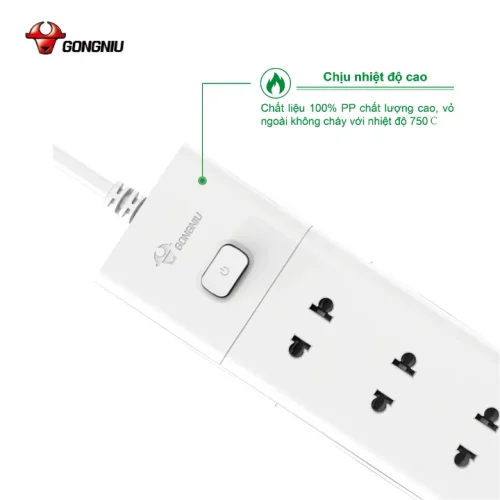 Ổ cắm điện Gongniu V1030 có vỏ nhựa PP chống cháy, chịu nhiệt đến 750 độ C