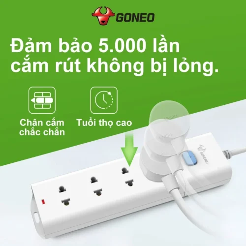 Ổ cắm điện Gongniu V1040 4 lỗ đa năng với công tắc, độ bền 5.000 lần cắm rút