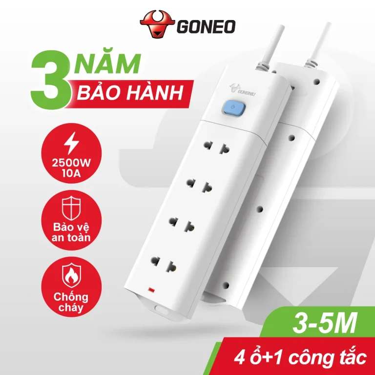 Ổ cắm điện Gongniu V1040 4 lỗ 1 công tắc bảo hành 3 năm