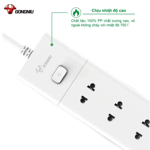 Vỏ chịu nhiệt và công tắc ổ cắm điện Gongniu V1040 4 lỗ 2500W