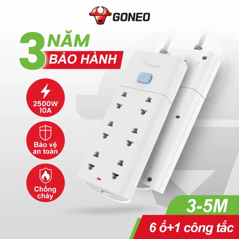 Ổ cắm điện Gongniu V1060 6 ổ cắm 1 công tắc, công suất 2500W