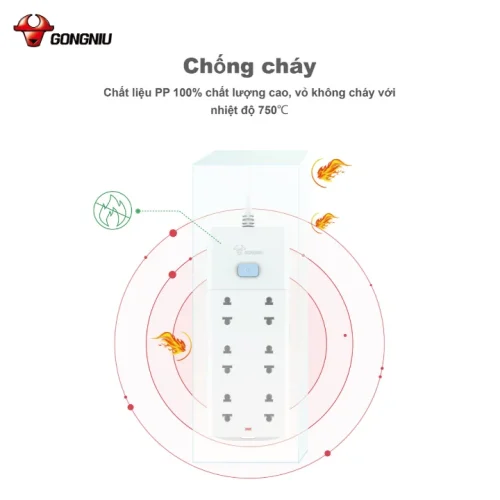 Ổ cắm điện Gongniu V1060 6 lỗ với vỏ nhựa PP chống cháy