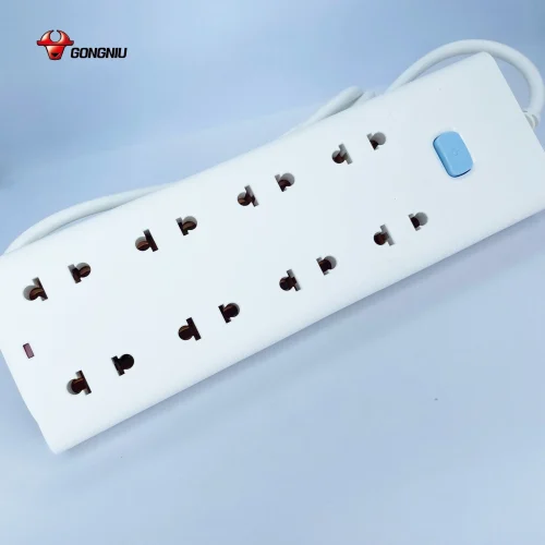 Ổ cắm điện Gongniu V1080 màu trắng 8 lỗ cắm, công tắc xanh, công suất 2500W