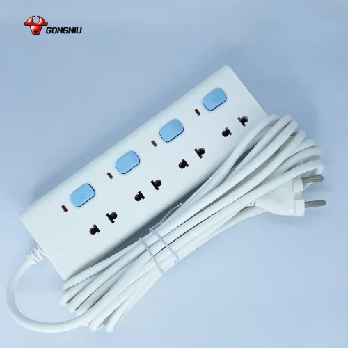 Ổ cắm điện Gongniu V3040 màu trắng 4 công tắc, 4 lỗ cắm kèm dây nguồn