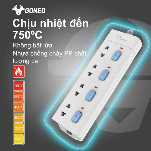 Ổ cắm điện Gongniu V3040 4 công tắc 4 lỗ chịu nhiệt 750 độ C