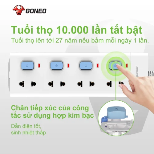 Ổ cắm điện Gongniu V3040 4 công tắc 4 lỗ với tiếp điểm hợp kim bạc