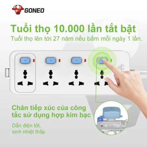 Ổ cắm điện Gongniu N3040 4 lỗ với 4 công tắc riêng 2500W