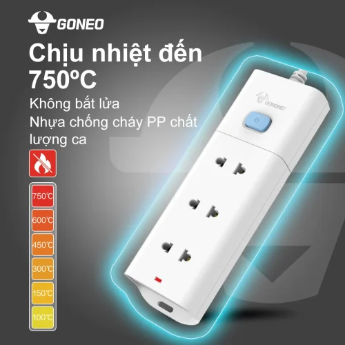 Ổ cắm điện Gongniu V1030 3 lỗ 1 công tắc nhựa chống cháy